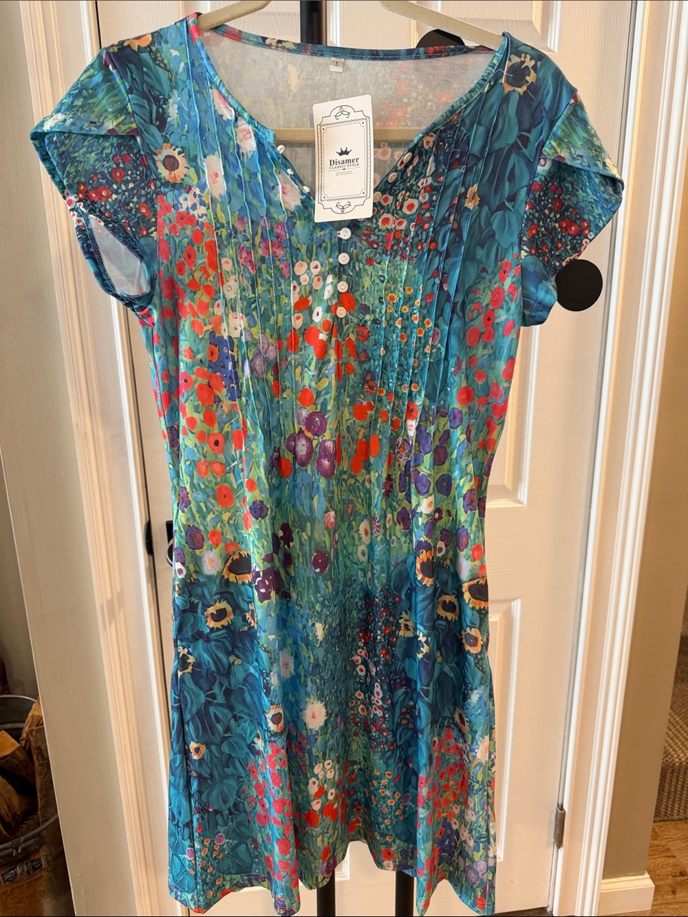 Teal Floral Button-Front Dress